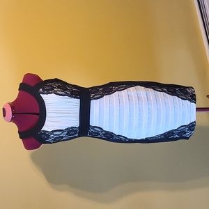 Dress - cream with black lace detail